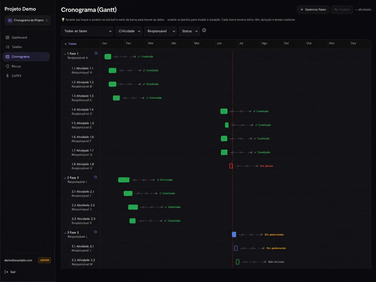Portify planeje — Cronograma · Gantt