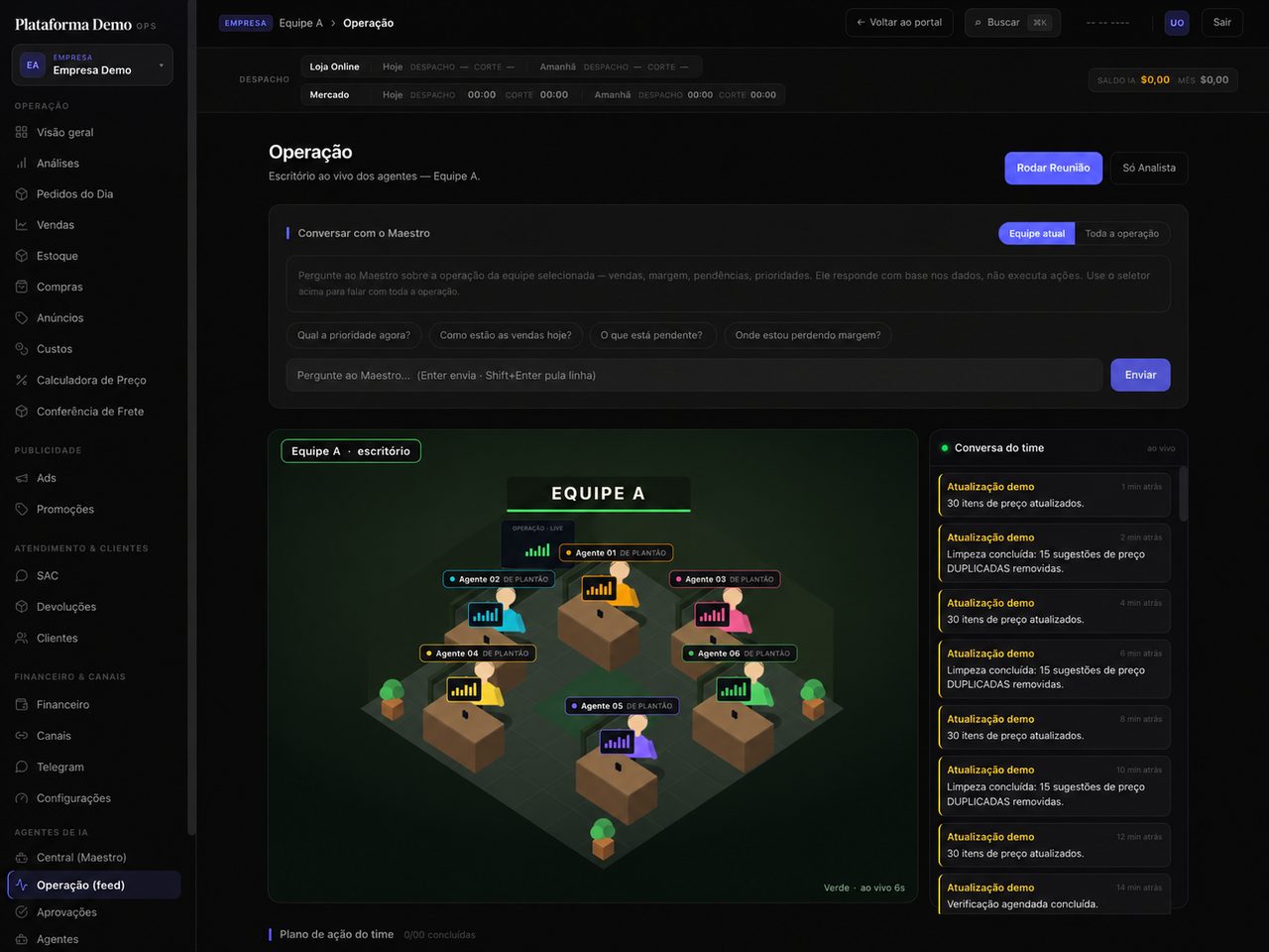 Portify ops — Operação · agentes ao vivo